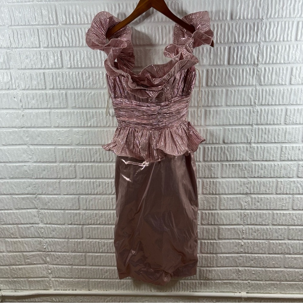 Vintage 1980s Prom Dress Pink Shiny Small